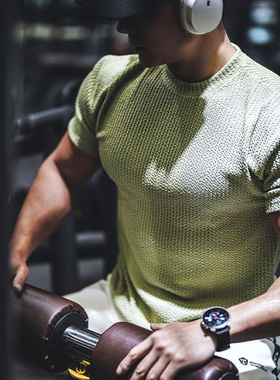 重磅肌理纹 短袖男T恤运动健身圆领透气速干肌肉训练撸铁狗潮牌