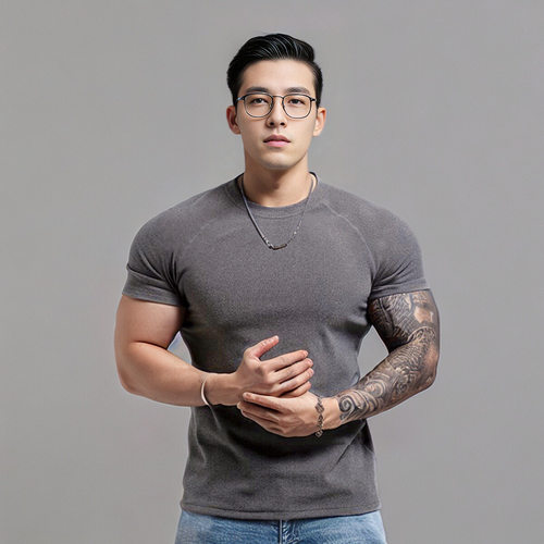 重磅阳离子运动健身收袖口短袖男T恤训练撸铁肌肉撸铁狗美式潮牌