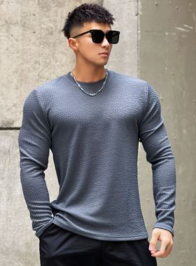 运动长袖男T恤圆领健身速干衣宽松跑步篮球训练美式弹力透气潮牌