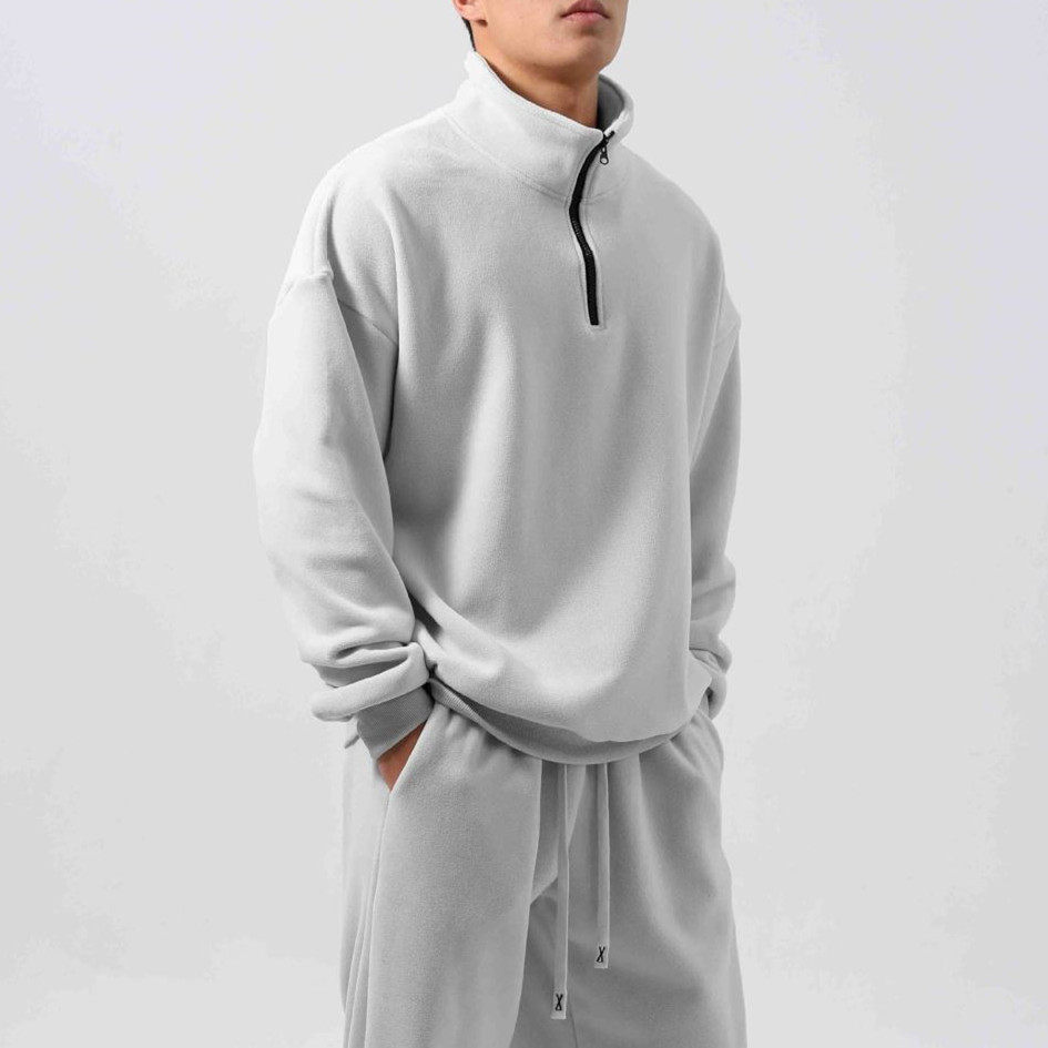 thumbnail for Heavyweight fleece set men's sweatshirt, long sleeve long pants, two-piece set, half-zipper sports fitness trendy brand fleece-lined thickened