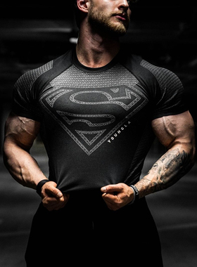 YOUNGLA运动短袖男T恤速干弹力透气健身衣紧身潮牌肌肉健身狗美式