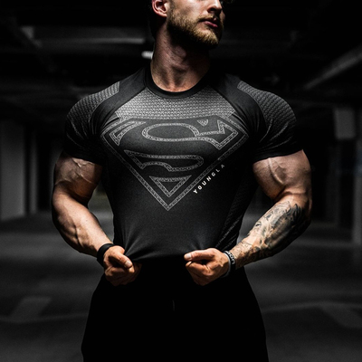 YOUNGLA运动短袖男T恤速干弹力透气健身衣紧身潮牌肌肉健身狗美式