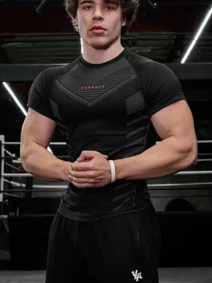 Men's Sports Fitness Short-Sleeve T-Shirt, Quick-Drying, Stretchy, Tight-Fitting, for Basketball, Running, Bodybuilding, Gym, American Style