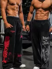 Trendy Men's Long Pants, American Style, Sports Fitness, Loose Hip-Hop Style, Wide-Leg, Muscle Gym, Youngla Straight-Leg Cotton