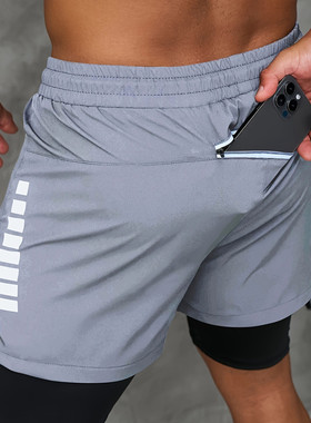运动短裤男四分跑步训练肌肉撸铁狗兄弟多口袋内衬双层防走光美式