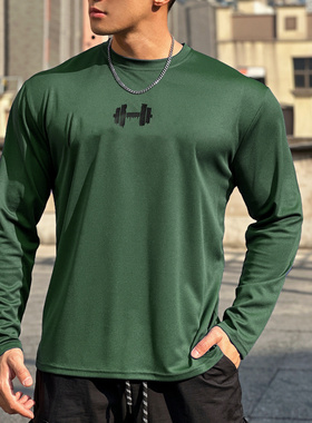 运动长袖男T恤透气弹力速干健身肌肉撸铁狗兄弟训练跑步圆领网眼