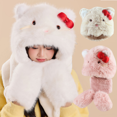 凯蒂KT猫防风保暖儿童连帽子围巾