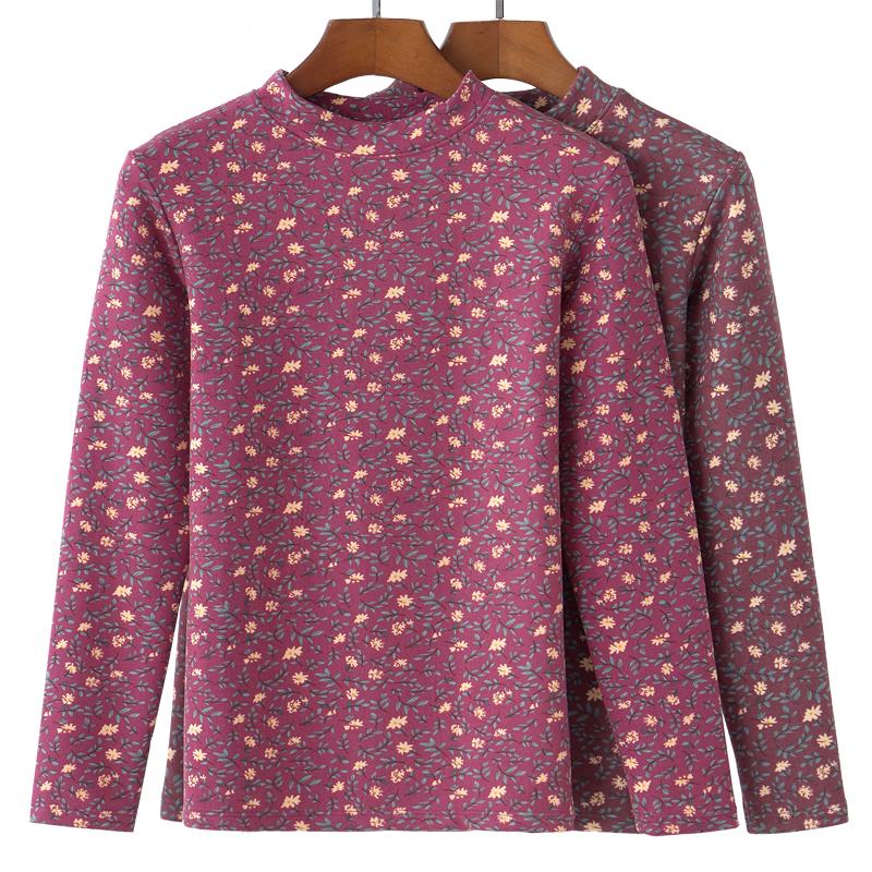 大码女士碎花中领打底秋衣中老年