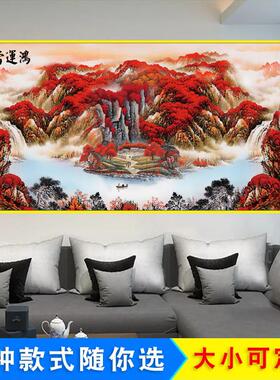 瀑布办公室仙堂中式自然画壁画流水生财山水风景画现代墙电视墙纸