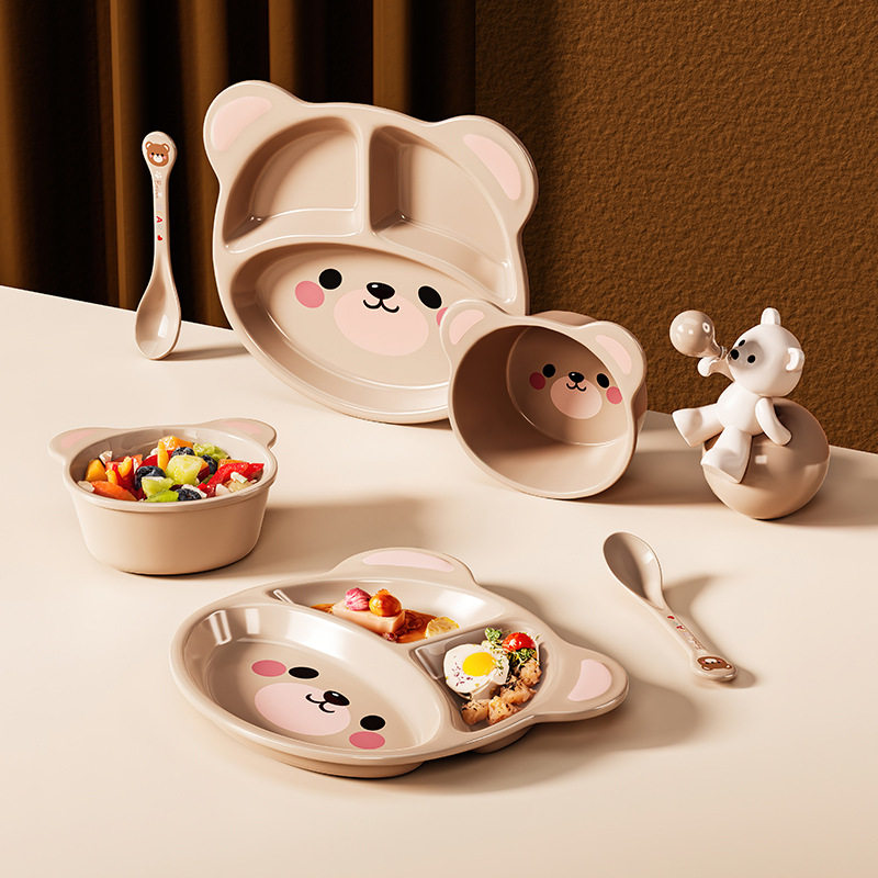 希尔小熊密胺儿童餐具分格卡通餐盘宝宝餐碟饭碗高颜值可爱碗碟子