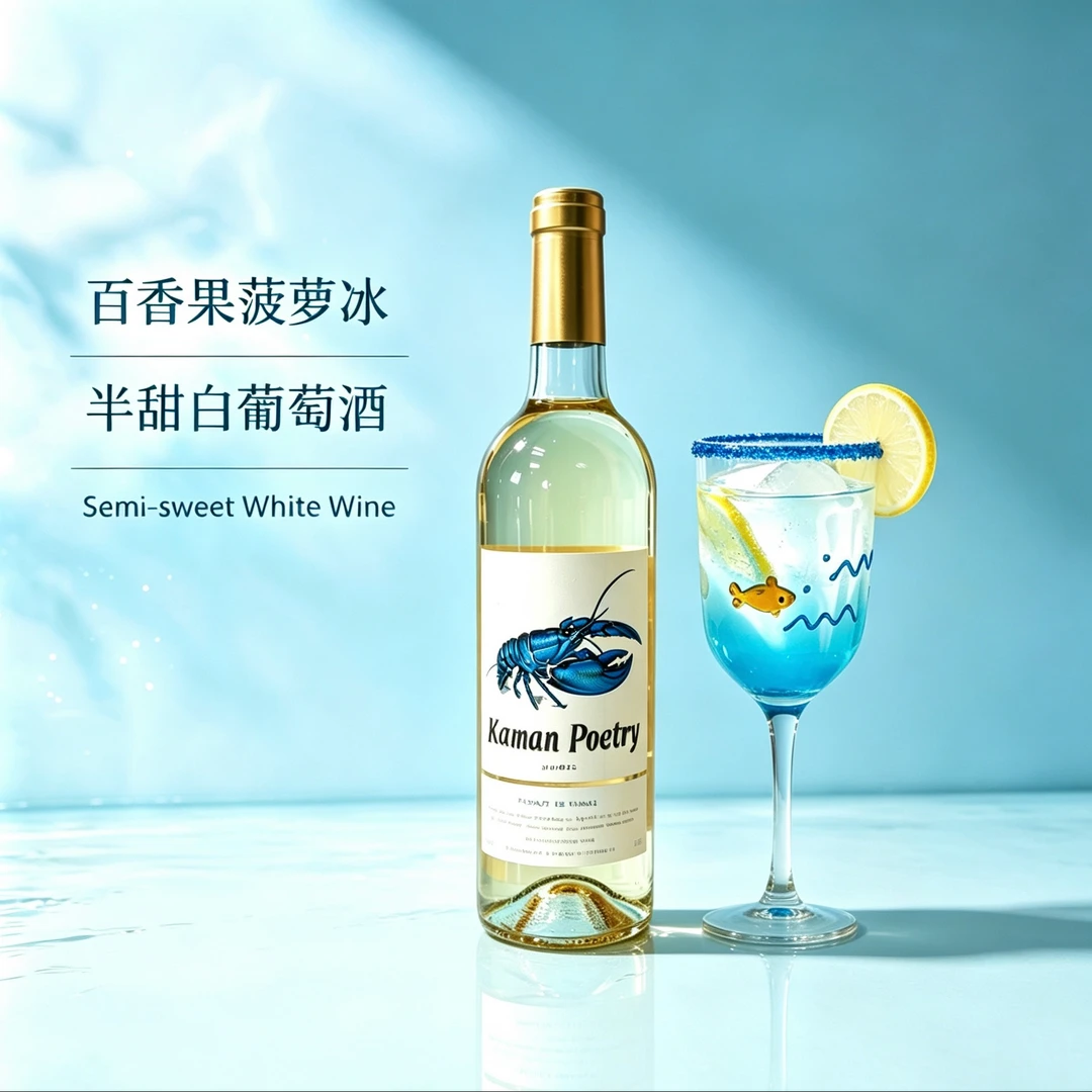 百香果菠萝冰 法国原瓶进口12度半甜型蓝龙虾干白葡萄酒红酒750ml