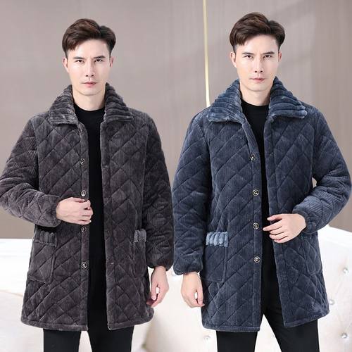 四川省服男士罩衣外穿冬加绒加厚三层中长款休闲翻领棉服男士棉衣