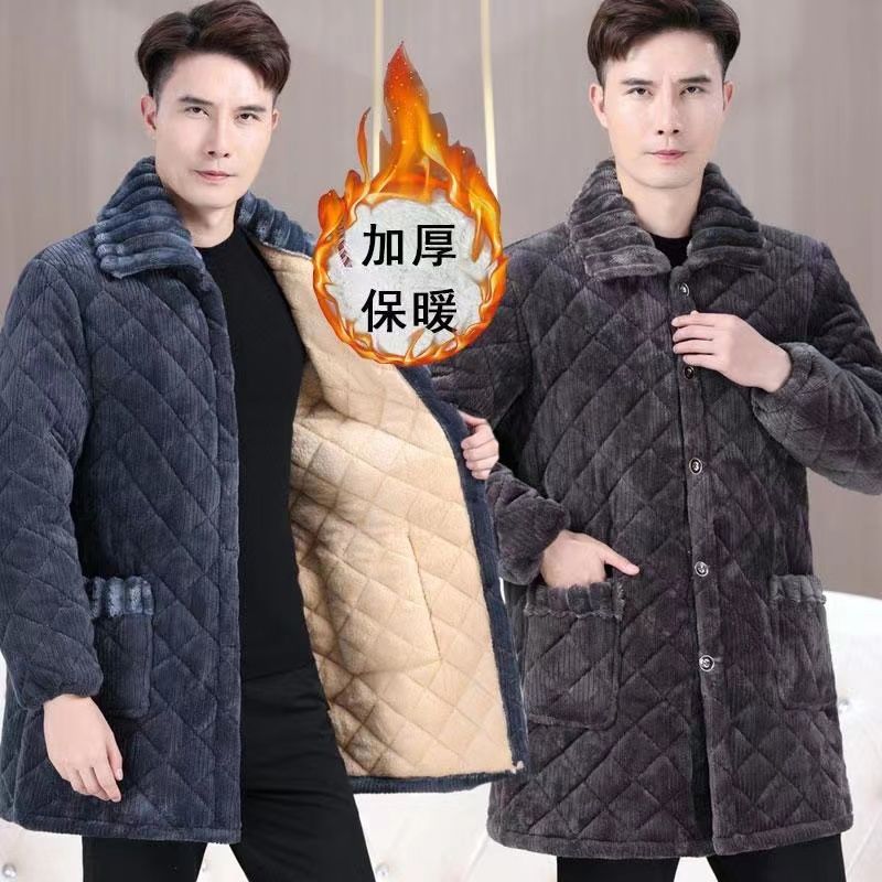 四川省服男士棉衣加厚加绒工作服保暖罩衣居家保暖罩衣加绒棉衣