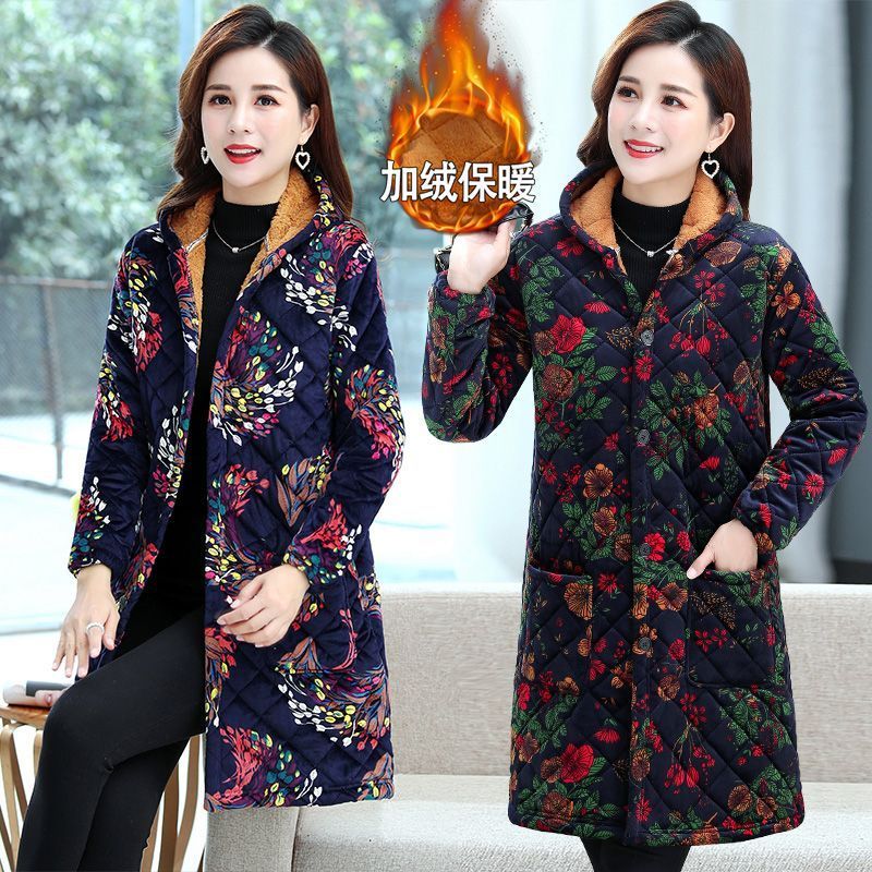 四川省服妈妈冬装连帽棉衣加厚长款外套老年人奶奶装保暖棉服棉袄