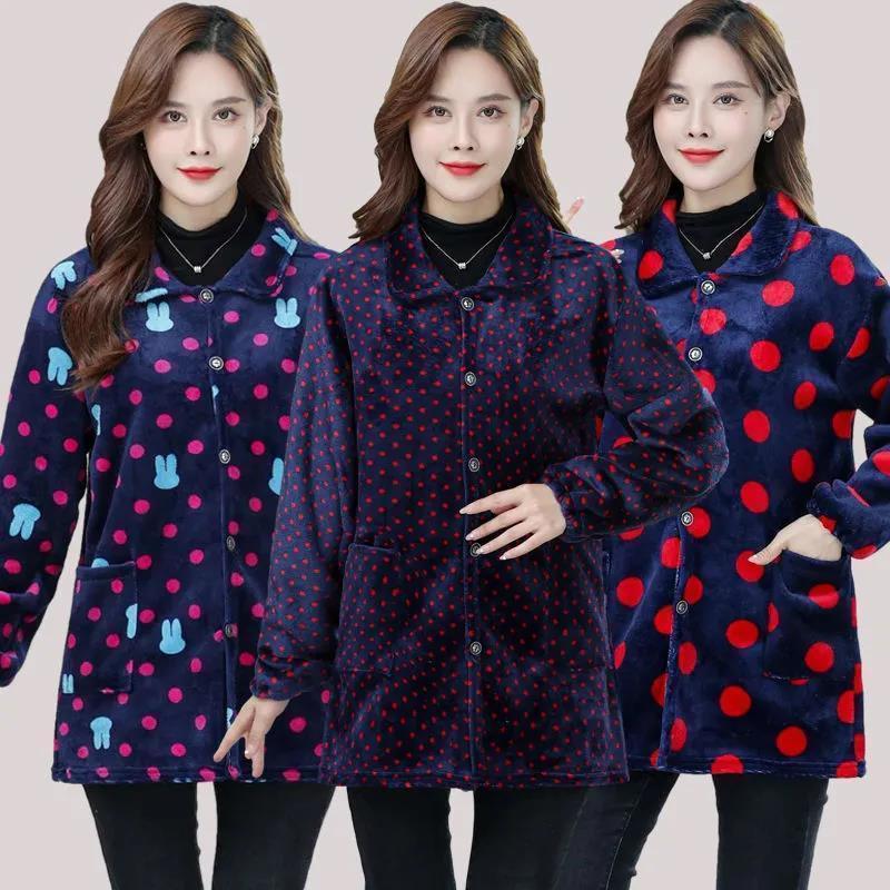 四川省服冬季法兰绒罩衣成人女加绒加厚长袖护衣时尚妈妈装工作服
