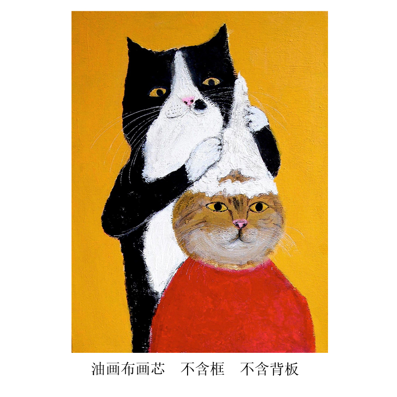 多巴胺卡通小猫装饰画儿童房床头书桌挂画高清艺术治愈系文艺画芯图片