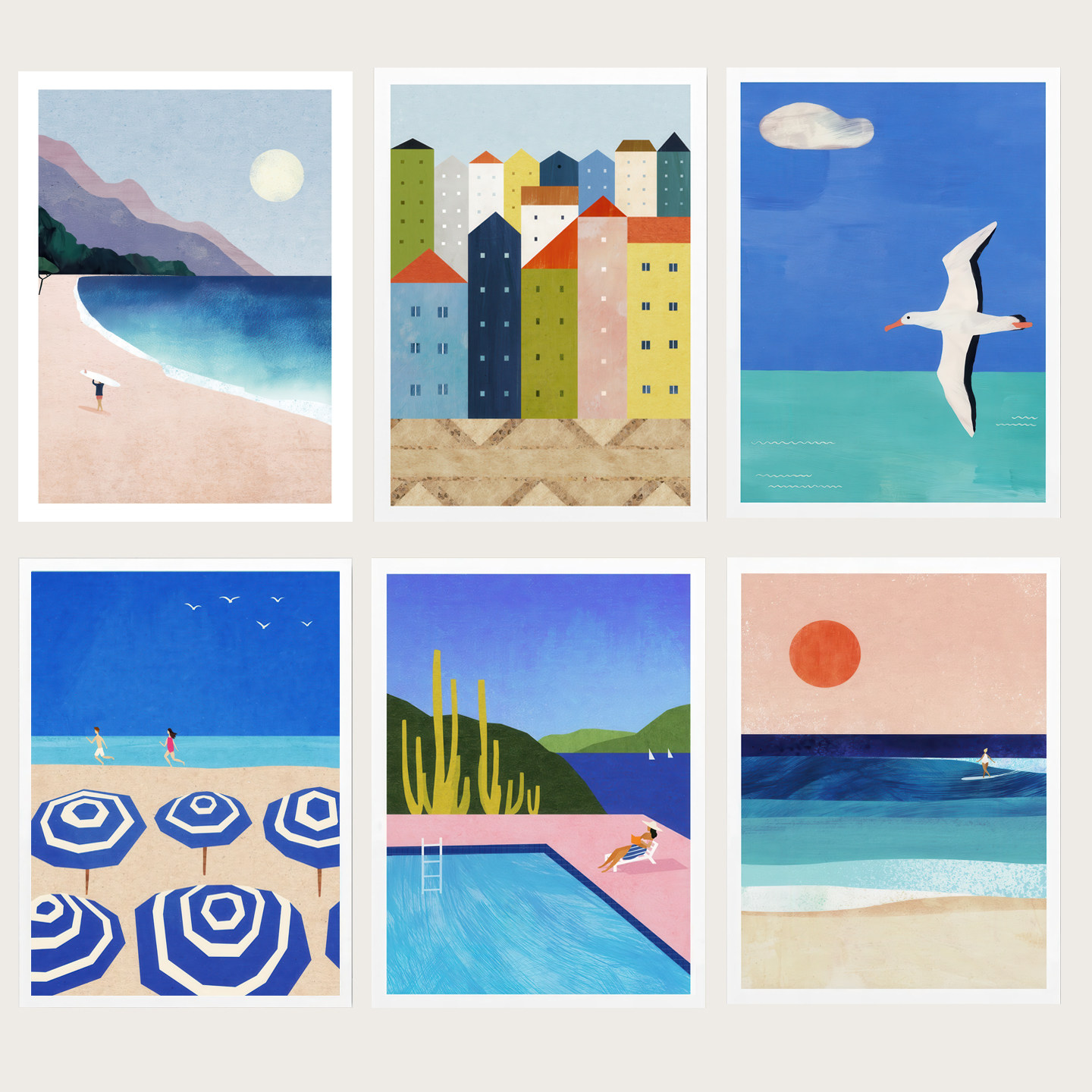 北欧风旅行风景墙面装饰海报法式奶油风未装裱装饰画治愈蓝色画芯