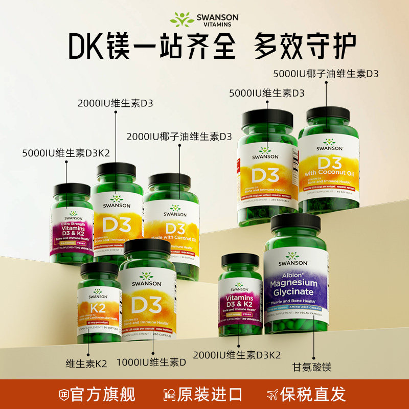 Swanson斯旺森活性维生素d3软胶囊 VD3k2镁mk7维他命维d美国进口