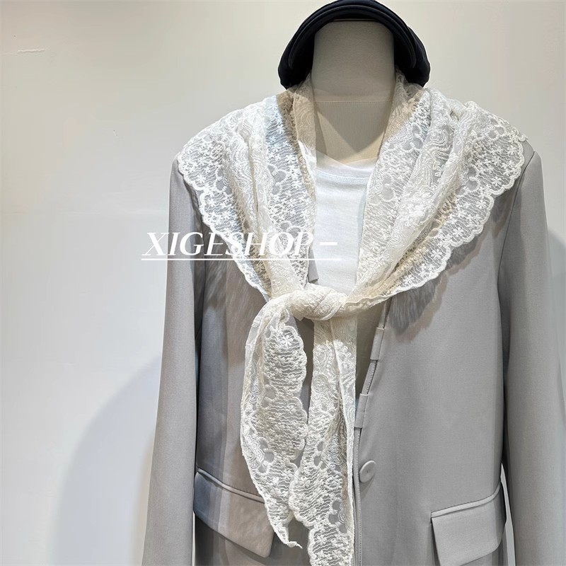 蕾丝镂空春夏薄款外搭小披肩女三角围巾叠穿纱裙百搭韩版屁帘新款