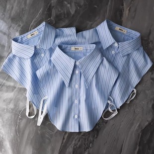 饰领 小众设计毛衣卫衣装 蓝色条纹大尖角假领子2025春秋新品 假衬衫