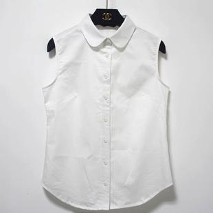 棉质白色无袖打底白衬衫女秋冬法式衬衣叠穿内搭背心上衣坎肩衬衫