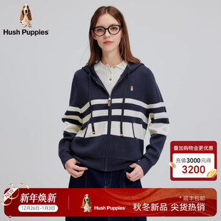 软糯羊毛 基础条纹毛衣连帽开衫 暇步士女装 新款 线衣女 2025秋季