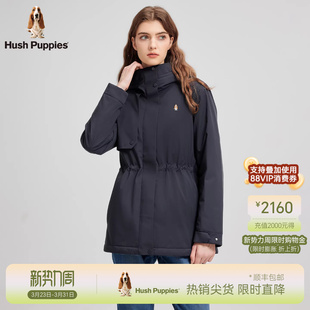 保暖收腰风衣式 暇步士早春款 连帽棉服通勤休闲厚外套女 四面弹