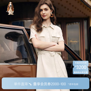 暇步士女装 型 标准版 裙子 连衣裙夏季 透气衬衫 亚麻混纺正肩短袖
