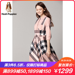 Hush Puppies暇步士女装2019春秋季新款格纹收腰连衣裙|HZ-19511D