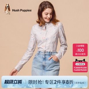 优选长绒棉 秋季 暇步士女装 卡通印花休闲翻领上衣 全棉长袖 衬衫