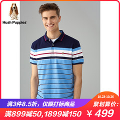 Hush Puppies暇步士男装2019夏纯棉白色条纹短袖POLO衫|PD-29336D