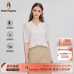 桑蚕丝混纺 新款 暇步士女装 线衣2025夏季 光泽轻薄上衣 V领短袖