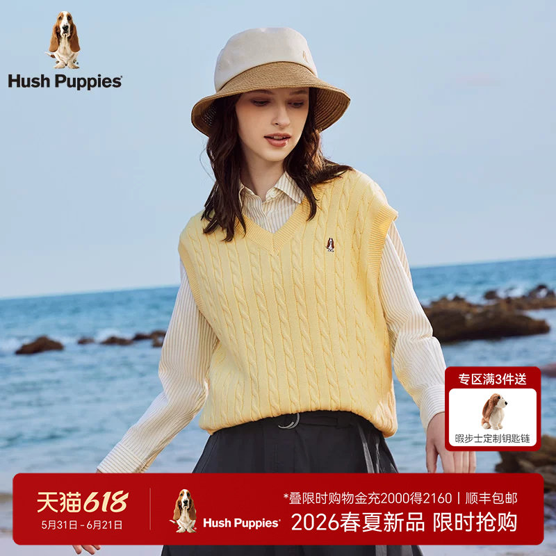 【四季绞花】暇步士2026春季复古V领坎肩时尚百搭针织马甲背心女