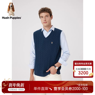 简约休闲套头V领线衣背心男 暇步士复古针织马甲秋季 全棉绞花