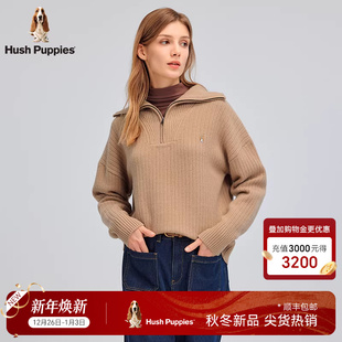 冬保暖针织衫 暇步士女装 翻领半开拉链宽松羊毛线衣套头 绵羊毛