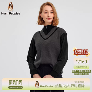 半高领拉链线衣女士休闲保暖套头针织衫 暇步士春季 拼接假两件