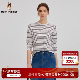 弹力透气 休闲圆领衫 暇步士女装 百搭条纹棉感长袖 T恤 2025秋季