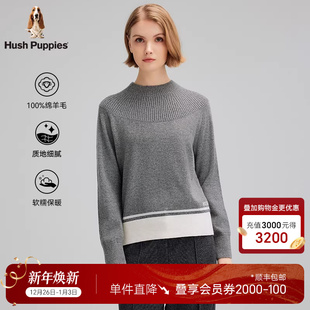 秋季 暇步士女装 拼接保暖休闲合体线衣拼色套头毛衣 品质绵羊毛