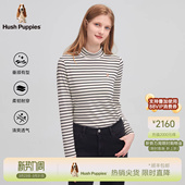 女长袖 含莱赛尔透气条纹半高领打底衫 暇步士春季 T恤 顺滑垂坠