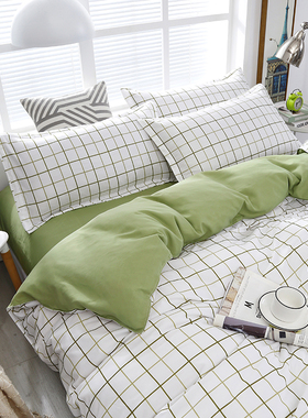 韩式风绿色菊花床上用品被子三件套1.5四件套被套学生宿舍床1.2m4