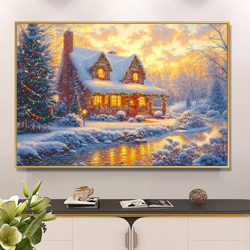 圣诞雪景小屋十字绣小件卧室风景