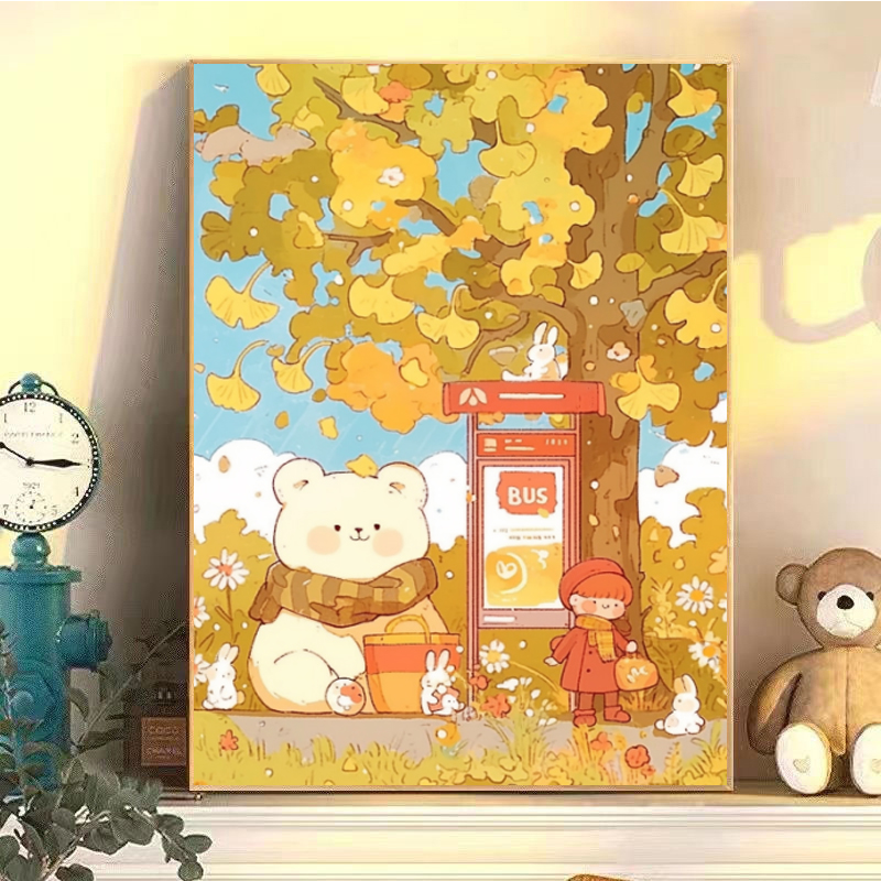银杏树下的小熊十字绣2025新款线绣客厅卧室卡通儿童房小件简单画