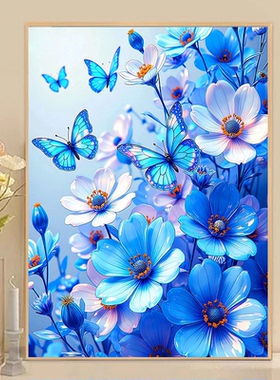 蓝色妖姬雏菊十字绣2025新款线绣客厅小件花卉餐厅卧室高级感简单