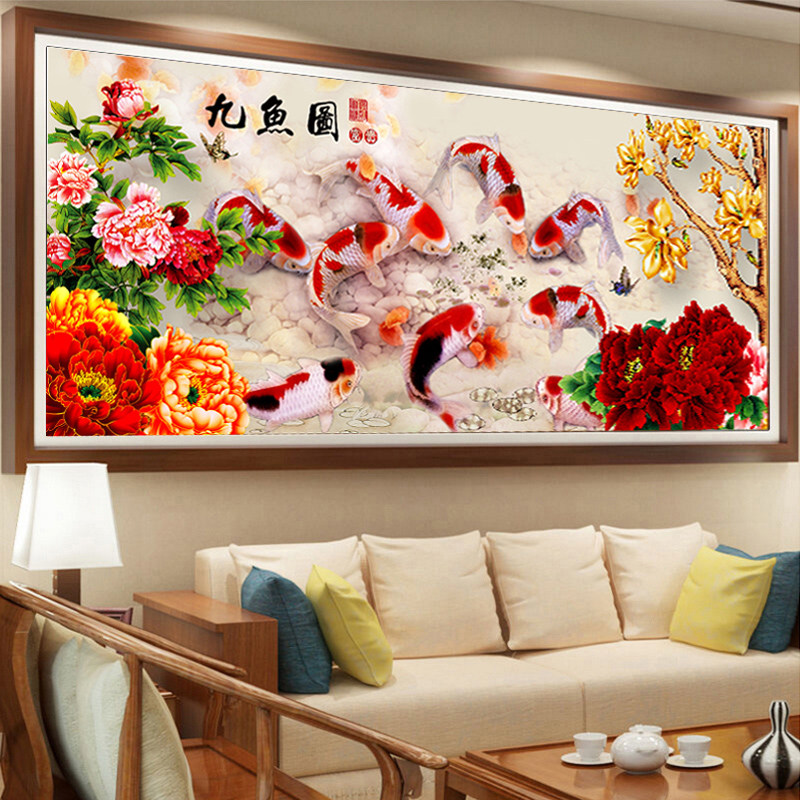 蒙娜丽莎九鱼图十字绣2025新款线绣客厅大幅自己绣手工满绣风景画,居家布艺,十字绣套件,淘宝优惠券,粉丝福利购,淘宝优惠卷