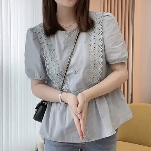 高级感拼接短袖衬衫女