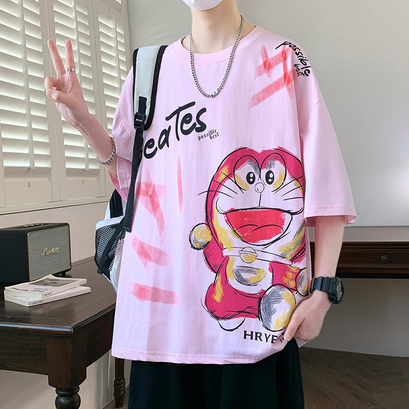 青少年夏装宽松短袖t恤男孩上衣大童夏季初中高中学生帅气男装潮