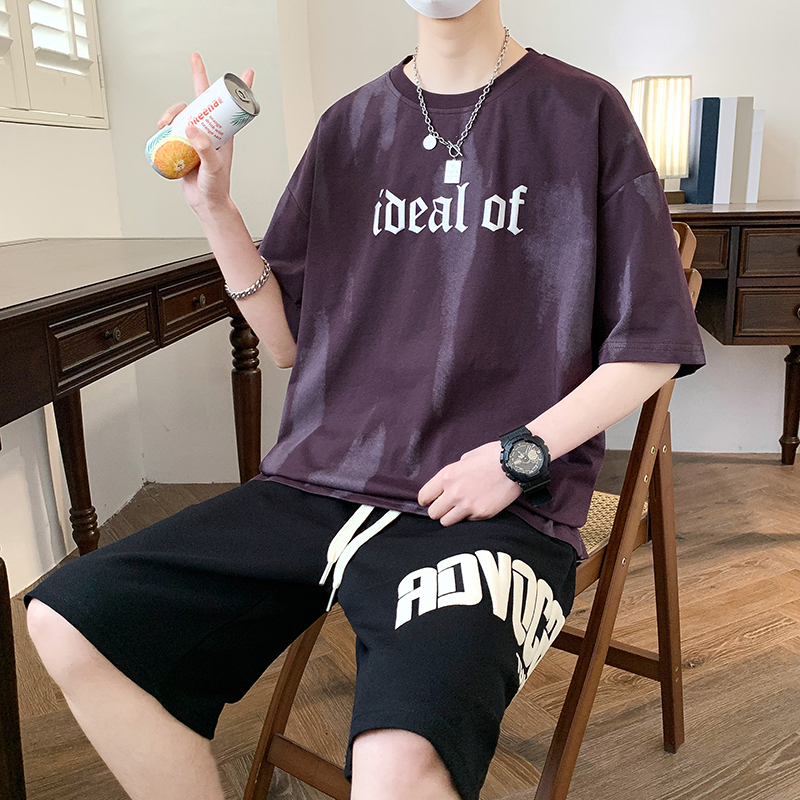 13青少年夏季短袖t恤男孩衣服12-15岁初中学生14大童宽松短裤套装