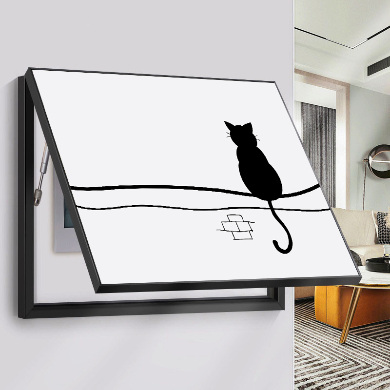 现代简约电表箱装饰画黑白线条猫总开关电闸挂画遮挡配电箱卡通画图片