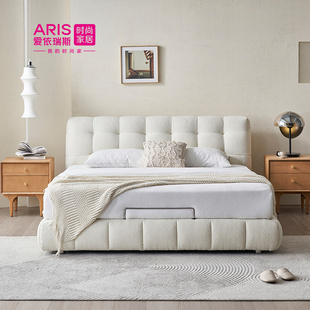 奶油风泡芙床现代简约高端大气1.8m主卧双人床小户型齐边布艺床94