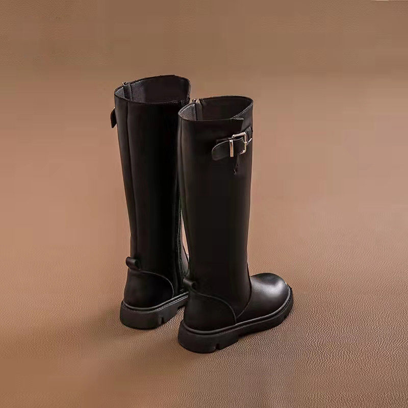 女童长靴真皮2025秋冬新款骑士靴加绒高筒儿童冬季软底单靴中大童